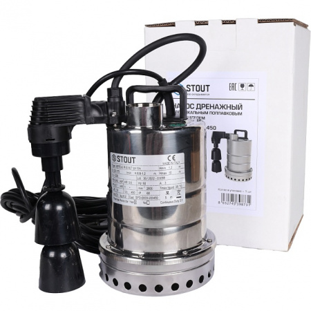 Насос дренажный STOUT SPD-0003-200450 с вертик. поплавком (кабель 10 м, 230V, Q=175 л/мин, H=10 м)