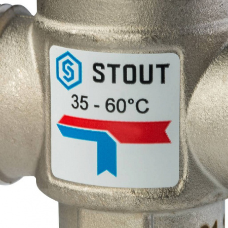 Клапан трехходовой термостатический смесительный STOUT для отопления и ГВС 1" Н (35-60°С KV 1.6)