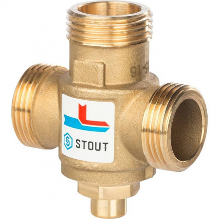 Клапан трехходовой термостатический смесительный STOUT 11/2" Н-11/2" В-1" Н (60°С)