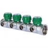 Коллектор распределительный вентильный STOUT никель 1"x1/2" -4 выхода, (зеленые ручки), евроконус