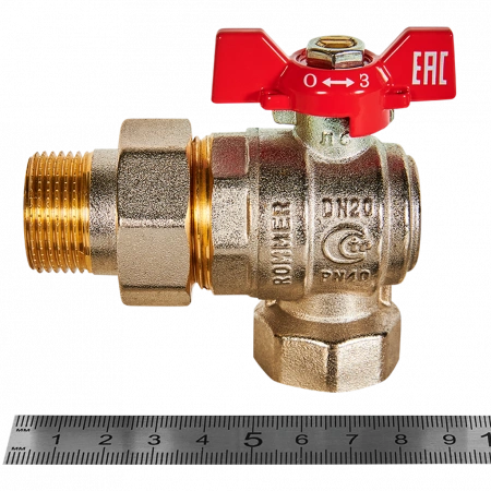 Кран шаровой с американкой угловой ROMMER бабочка 3/4" ВН NEW