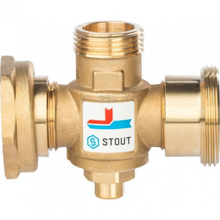 Клапан трехходовой термостатический смесительный STOUT 11/2" Н-11/2" В-1" Н (60°С)