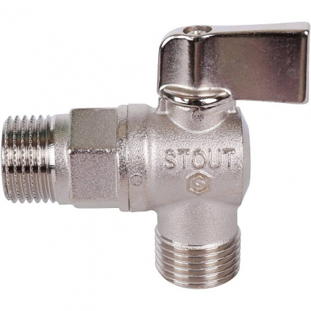 Кран шаровой потребительный угловой STOUT для бытовой техники 1/2" НН, никель