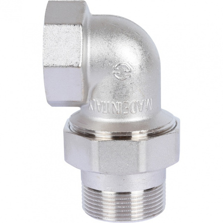Американка УГЛОВАЯ резьбовая латунная (с прокладкой o-ring) STOUT никель 11/4" ВН