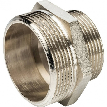 Ниппель переходной резьбовой латунный STOUT никель 2"x11/2" Н