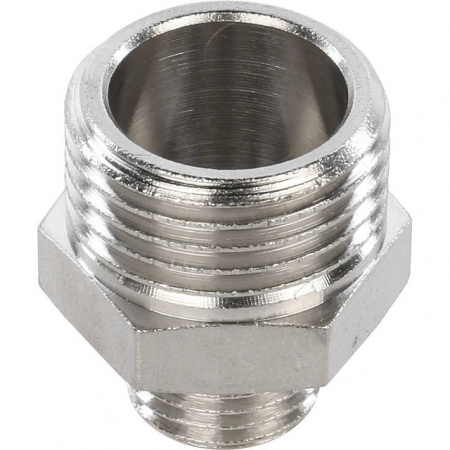 Ниппель переходной резьбовой латунный STOUT никель 1/2"x1/4" Н