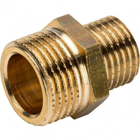 Ниппель переходной резьбовой латунный STOUT без покрытия 3/8"x1/4" Н