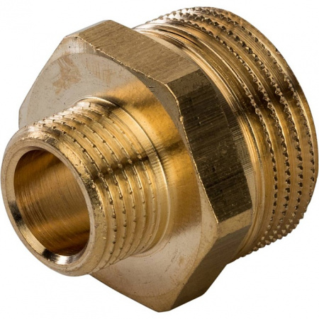 Ниппель переходной резьбовой латунный STOUT без покрытия 3/4"x3/8" Н