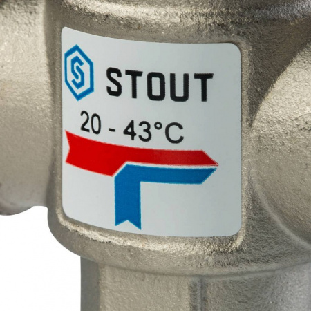 Клапан трехходовой термостатический смесительный STOUT для отопления и ГВС 1" Н (20-43°С KV 2.5)