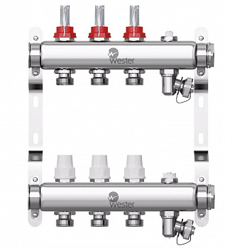 Коллекторная группа WESTER W902.3 нержавейка 1"x3/4" EK -3 выхода, с расходомерами