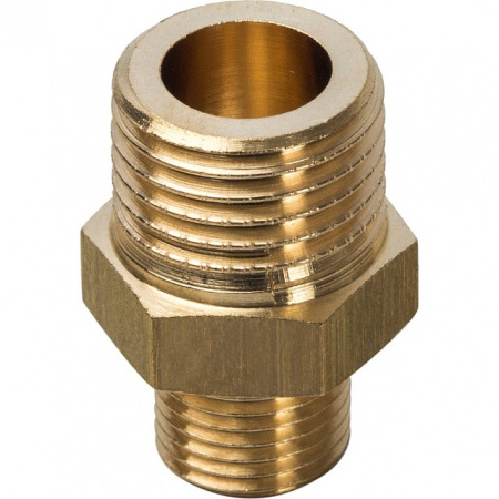 Ниппель переходной резьбовой латунный STOUT без покрытия 1/4"x1/8" Н