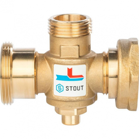 Клапан трехходовой термостатический смесительный STOUT 11/2" Н-11/2" В-1" Н (60°С)