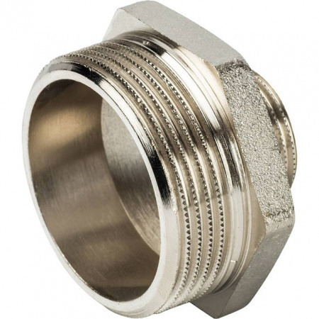 Ниппель переходной резьбовой латунный STOUT никель 11/2"x3/4" Н