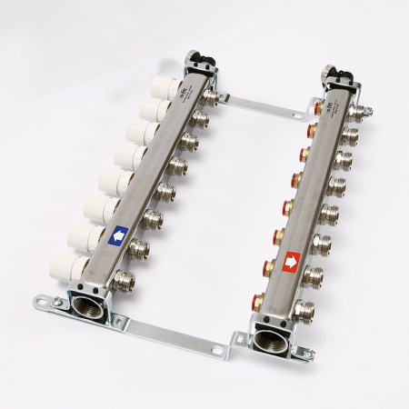 Коллекторная группа UNI-FITT 451I латунь 1"x3/4" EK на 8 выходов, в сборе без расходомера