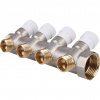 Коллектор распределительный вентильный STOUT никель 1"x1/2" -4 выхода, (белые ручки), евроконус