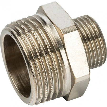 Ниппель переходной резьбовой латунный STOUT никель 3/4"x3/8" Н