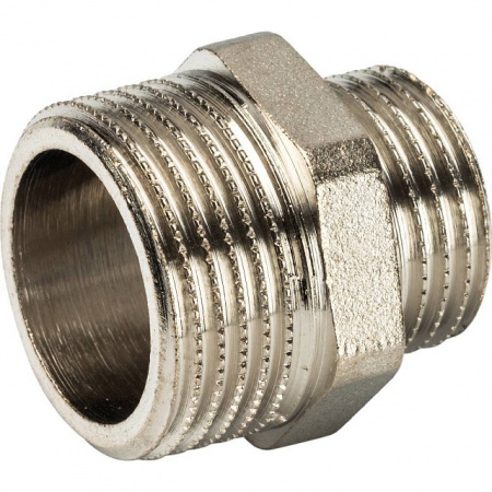 Ниппель переходной резьбовой латунный STOUT никель 3/4"x1/2" Н