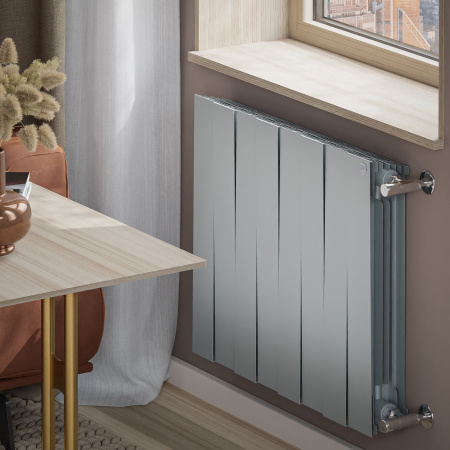 Радиатор биметаллический ROYAL THERMO PIANOFORTE SILVER SATIN NEW 500x8 секций, серый