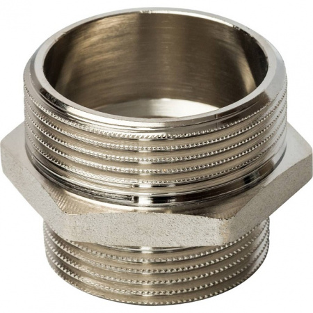 Ниппель переходной резьбовой латунный STOUT никель 11/2"x11/4" Н