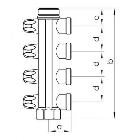 Коллектор распределительный вентильный REHAU G1 никель 1"x3/4" -4 выхода, (белые ручки), евроконус