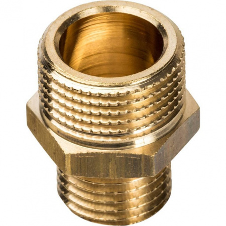 Ниппель переходной резьбовой латунный STOUT без покрытия 3/8"x1/4" Н