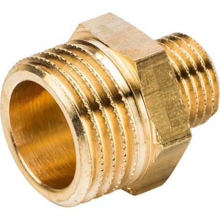 Ниппель переходной резьбовой латунный STOUT без покрытия 1/2"x1/4" Н