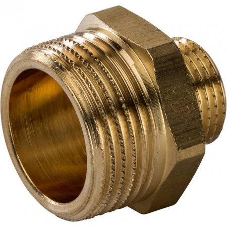 Ниппель переходной резьбовой латунный STOUT без покрытия 3/4"x3/8" Н