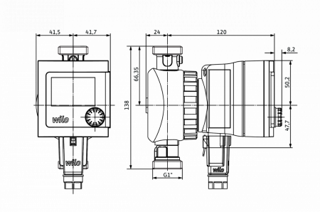 Насос для рециркуляции WILO STAR-Z NOVA T с клапаном, кранами, дисплей