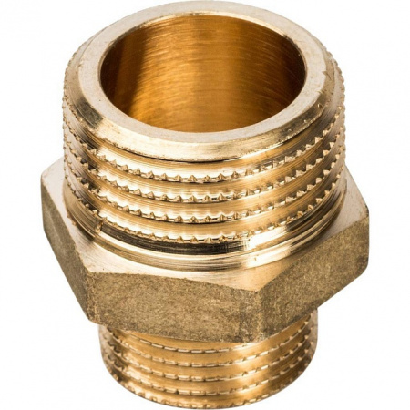Ниппель переходной резьбовой латунный STOUT без покрытия 1/2"x3/8" Н