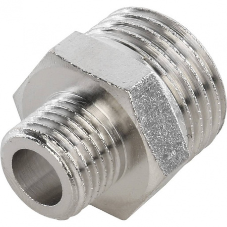 Ниппель переходной резьбовой латунный STOUT никель 1/2"x1/4" Н