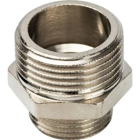 Ниппель переходной резьбовой латунный STOUT никель 1"x3/4" Н