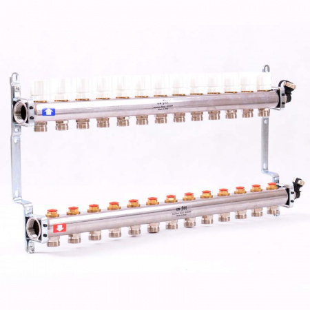 Коллекторная группа UNI-FITT 451I латунь 1"x3/4" EK на 13 выходов, в сборе без расходомера