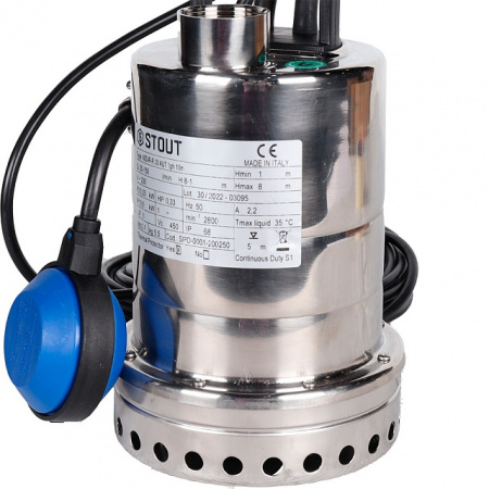Насос дренажный STOUT SPD-0001-200250 с поплавком (кабель 10 м, 230V, Q=150 л/мин, H=8 м)
