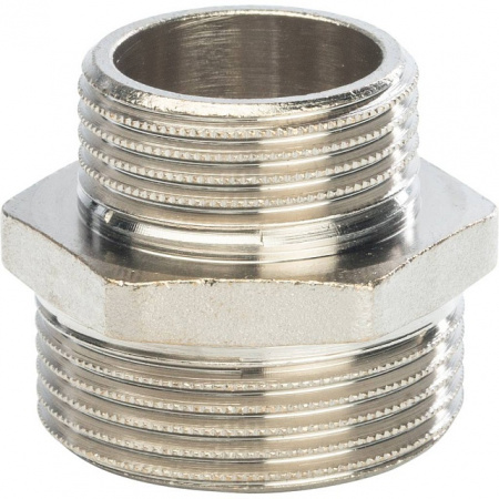 Ниппель переходной резьбовой латунный STOUT никель 11/4"x1" Н