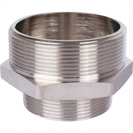 Ниппель переходной резьбовой латунный STOUT никель 21/2"x2" Н