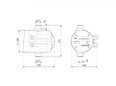 Реле давления GRUNDFOS PM 2, 1,5-5, 10 А, 2-х полюсное, c защитой от "сухого хода" и индикацией теку