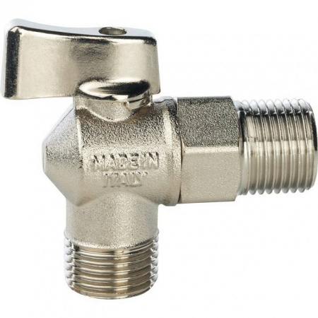 Кран шаровой потребительный угловой STOUT для стираных машин 1/2"х1/2" НН, никель
