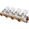 Коллектор распределительный вентильный STOUT никель 3/4"x1/2" -4 выхода, (белые ручки), евроконус