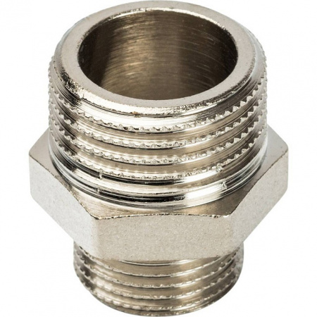 Ниппель переходной резьбовой латунный STOUT никель 1/2"x3/8" Н