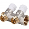 Коллектор распределительный вентильный STOUT никель 3/4"x1/2" -2 выхода, (белые ручки), евроконус