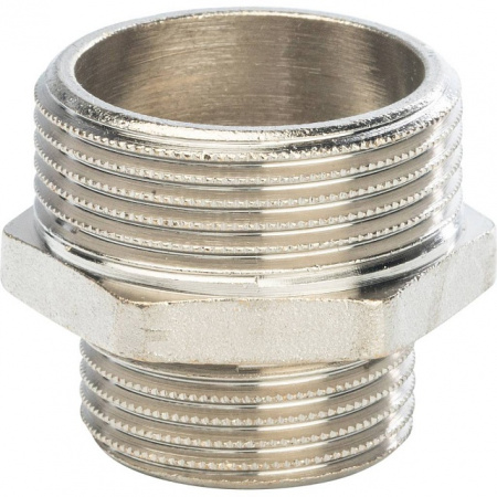 Ниппель переходной резьбовой латунный STOUT никель 11/4"x1" Н