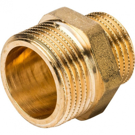 Ниппель переходной резьбовой латунный STOUT без покрытия 3/4"x1/2" Н