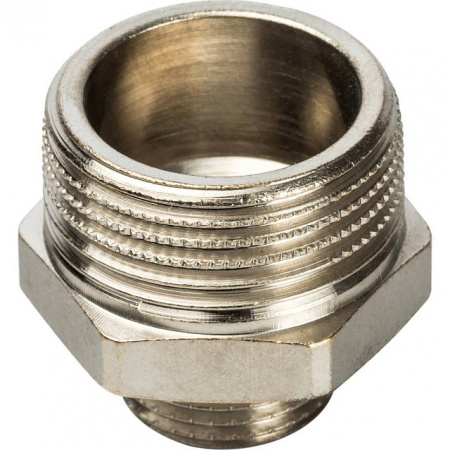 Ниппель переходной резьбовой латунный STOUT никель 3/4"x3/8" Н