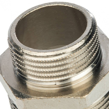 Ниппель переходной резьбовой латунный STOUT никель 11/4"x1" Н