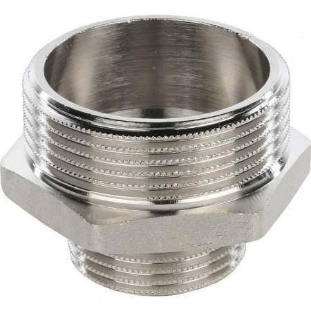 Ниппель переходной резьбовой латунный STOUT никель 11/2"x1" Н