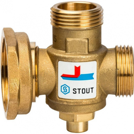 Клапан трехходовой термостатический смесительный STOUT 1" Н-11/2" В-1" Н (60°С)