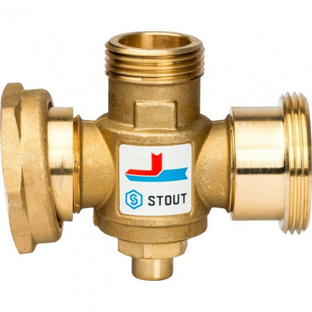 Клапан трехходовой термостатический смесительный STOUT 11/2" Н-11/2" В-1" В (70°С)