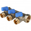 Коллектор распределительный шаровой STOUT никель 3/4"x1/2" -3 выхода, (синие ручки), плоский