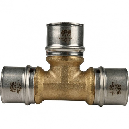 МП Тройник равнопроходный пресс для металлопласта STOUT Ø32х32х32