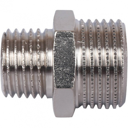 Ниппель переходной резьбовой латунный STOUT никель 3/8"x1/4" Н